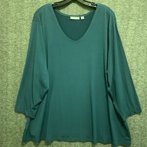 Susan Graver Top Womens Plus 3X Green Liquid Knit Stretch Flowy Popover Tunic
